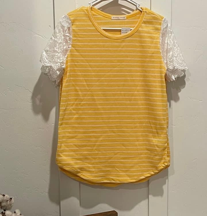 Spring Yellow Stripe/ Lace Sleeve