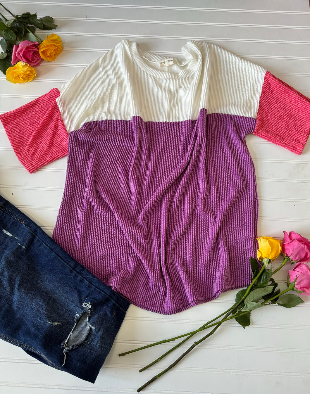 Ivory/Coral/Purple Top